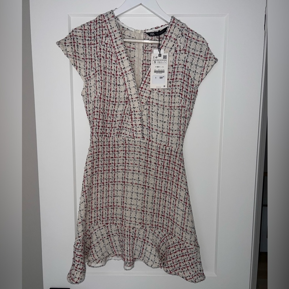 Zara Red and Cream Tweed Mini Dress